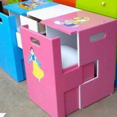 children's toy storage bins with princess stickers on them