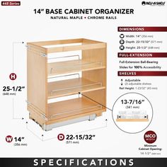 an image of a wooden cabinet with measurements for the base and bottom section on it