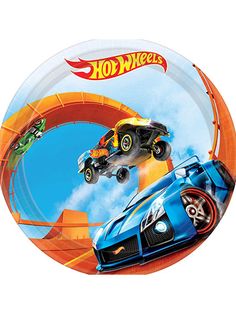 a paper plate with hot wheels on it