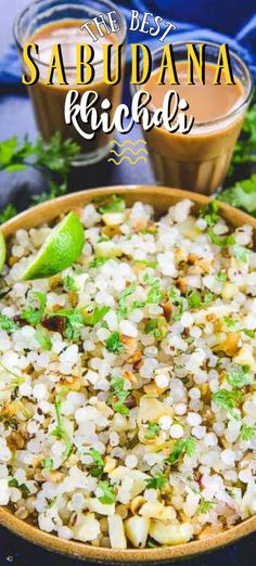 a bowl filled with rice and garnished with cilantro