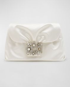 V5YST Roger Vivier RV Bouquet Drape Strass Clutch Bag Roger Vivier Shoes, Silk Clutch, Latest Handbags, Designer Clutch Bags, Buckle Top, Bridal Clutch, Womens Designer Handbags, Designer Clutch, Top Handle Handbags