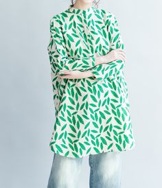 Women Casual Blouse Leaf Cotton Linen Shirts Loose Blouse Plus Size Women Tops Relaxed Fit Green Blouse For Vacation, Casual Green Summer Blouse, Casual Light Green Long Sleeve Blouse, Green Linen Blouse For Vacation, Oversized Green Tunic For Spring, Green Long Sleeve Vacation Shirt, Green Long Sleeve Shirt For Vacation, Oversized Green Blouse For Spring, Spring Green Long Sleeve Blouse