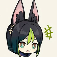 an anime character with green hair and ears