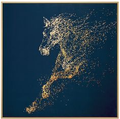 an image of a horse that is in the air with gold glitters on it