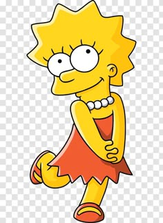 the simpsons character is wearing a red and yellow dress, with one foot on his hip