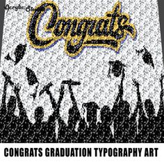 congratulations graduation typograph art with graduates throwing caps in the air and confetti on top