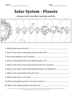 the solar system worksheet with answers for students to use in their science class