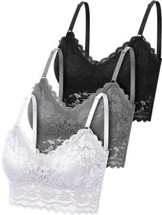 PRICES MAY VARY. Adequate Package Content: you will receive 3 pieces of elastic non padded bras in different colors, enough quantity and colors for you to use and change, and can easily meet your daily use and other needs Comfortable to Wear: these bras are made of soft lace and modal, sweat-absorbing and breathable,these bras have no bra padded, the hot summer wear these bras do not make you feel stuffy, but feel comfortable and cool, and they have a good elasticity, so you feel relaxed when we Lace Undershirt, Corset Looks, Everyday Bra, Lace Making, Bra Straps, Padded Bras, Lace Design, Stretch Lace, Going To The Gym