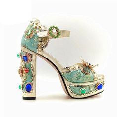 Crystal Embroidery Platform Heels | mygoodyshop.com – MyGoodyShop Xoxo Gossip, Crystal Embroidery, Flowers Wallpapers, Style Baroque, Leather Wedding, Crystal Fashion, Wedding Vision, Super High Heels, Wedding Sandals