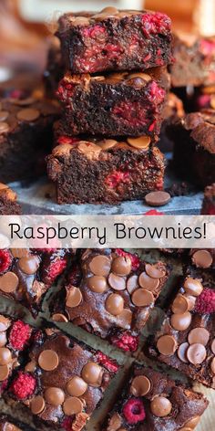 chocolate raspberry brownies stacked on top of each other