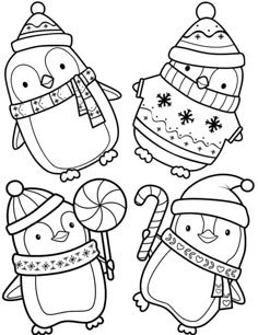 penguins with hats and candy canes for christmas coloring pages free printable penguin pictures to color