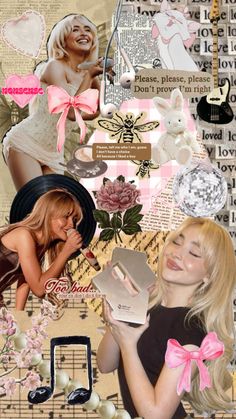 the collage has many different pictures and words on it, including an image of a woman