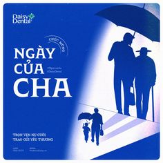 an advertisement for ngay cua cha with silhouettes of people holding umbrellas