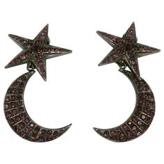 JEAN PAUL GAULTIER vintage gun tone dangling earrings (clip-on) featuring a star top and a crescent moon embellished with amethyst color crystals. Marked GAULTIER. Indicative measurements : max. height approx. 6.8 cm (2.68 inches) / max. width approx. 3.5 cm (1.38 inches). Weight per earring : approx. 16 grams. Material : Gun patina tone metal hardware / Crystal. NOTES - This is a preloved vintage item, therefore it might have imperfections. - Colors may differ slightly from actual product appea Crystal Notes, Jean Paul Gaultier Vintage, Amethyst Color, Star Top, Dangling Earrings, Vintage Jewels, Paul Gaultier, Color Crystal, Metal Hardware