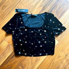 Velvet Crop Top With Star Print - Never Worn! Perfect For Taylor Swift Eras Tour! Fitted Star Print Top For Night Out, Fitted Star Print Tops For A Night Out, Cosmic Core, Genshin Clothes, Thrifting Inspiration, Taylor Swift Eras Tour, Velvet Crop Top, Taylor Swift Eras, Womens Apparel