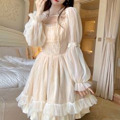 Romantic Princess Long Sleeve Dress Korean Party Dress, Princess Fairy Dress, Dress India, Y2k Mini Dress, Gaun Abad Pertengahan, Fairycore Dress, Style Kawaii, Dress Y2k, Kawaii Dress