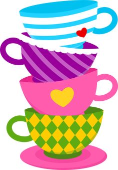 three cups stacked on top of each other with hearts in the middle and one cup filled with