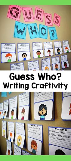 guess who? writing craftivity with pictures on it and the words guess who?