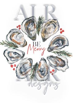 an art print with the words be merry written in red and white letters on it