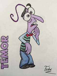 a drawing of a cartoon character with an umbrella in his hand and the caption's name below it