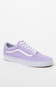 Vans adds a little spring in your step with the Old Skool Pastel Shoes. These rad kicks have side stripes, the brand's signature rubber waffle outsole, and a bold, pastel purple coloring. For women's sizing: Please refer to the conversion chart in the Size Chart above. Sturdy canvas upper Low profile shoe, lace front Vans logo on heel Side stripes Signature rubber waffle outsole Lavender Shoes, Pastel Lavender, Vans Logo, Purple Outfits, Heels Sneakers