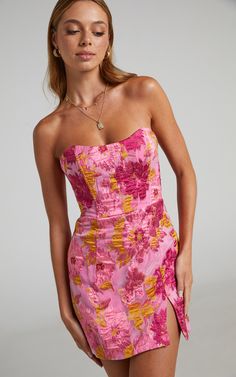 Strapless Floral Dress, 50's Dress, Homecoming Dresses, Cute Dresses