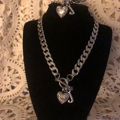 Stunning Nwot Vintage Juicy Couture Silver Banner Heart Crystal Adornded Set! Rare & Htf These Days. Georgous Set! Silver Y2k Jewelry, Silver Y2k, Vintage Juicy Couture, Y2k Jewelry, Juicy Couture Jewelry, Heart Crystal, Couture Jewelry, Bling Jewelry, Juicy Couture