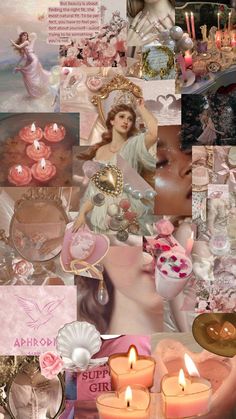 a collage of images with candles and angels