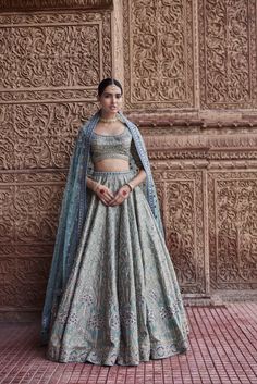 Anita Dongre Lehenga, Muted Turquoise, Organza Lehenga, Green Lehenga, Blue Lehenga