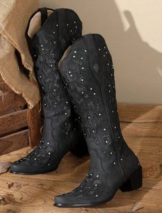 These cowgirl boots for women are equipped with a chunky heel and a stylish, modern design. You can easily pull them on and show off the pointed toe rhinestone and embroidered details. They're perfect for any occasion - whether it's a casual outing, shopping trip, date, party, travel adventure, or even a country-themed event. You'll definitely want to wear them to a wedding or music festival! Heel height: 2.75 inches/7cm Shaft circumference:30 Centimeters Color: Various Closure Type: Slip on/Pul Pointed Toe Cowboy Boots, Cowgirl Boots For Women, Embroidered Cowboy Boots, Embroidered Shoes, Womens Mid Calf Boots, Western Cowgirl, Wedding Dresses Plus Size, Plus Size Maxi Dresses, Travel Adventure