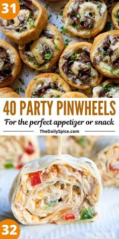 pinwheels with text overlay that reads 40 party pinwheels for the perfect appetizer or snack