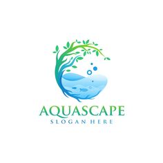 the logo for aquascape is designed with an image of a whale and tree