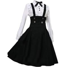 PRICES MAY VARY. Fabric: This black goth Lolita dress is made of high quality Cotton Blend, soft, comfortable and breathable to wear; This cute black gothic lolita dress with white shirt is long sleeve, small polo collar with Bow and buttons, above the knee length, High waist, two straps with button to adjust the strap length, Slim fit, back zipper and elastic, fits the body of most women. This Black lolita dress is perfect for show, opera, home, tour, tea party and any other occassions. You can Fancy Black Dress, Long Sleeve Cotton Dress, White Long Sleeve Blouse, White Long Sleeve Dress, Dressy Dresses, Linnet, Skirt White, Black Long Sleeve Dress, Overall Dress