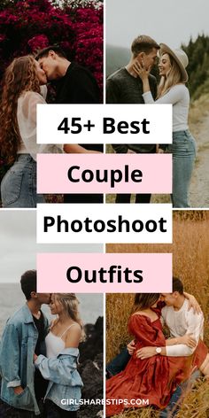 four photos with the words, best couple photoshoot outfits