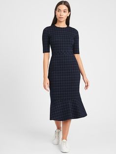 Petite Plaid Sheath Dress | Banana Republic Elegant Fitted Plaid Work Dress, Chic Plaid Midi Dress For Work, Fitted Plaid Dresses For Work, Fitted Plaid Dress For Work, Plaid Midi Dress For Work, Fitted Midi Length Plaid Dress, Elegant Fitted Plaid Dress, Fitted Midi-length Plaid Dress For Work, Plaid Fitted Knee-length Midi Dress