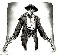 Paladin Gunslinger, Gunslinger Drawing, Gunfighter Tattoo, Gunfighter Art, Character Art Gunslinger, Gunslinger Sketch, Skeleton Gunslinger Tattoo, D&d Gunslinger Art, Jeff Dekal