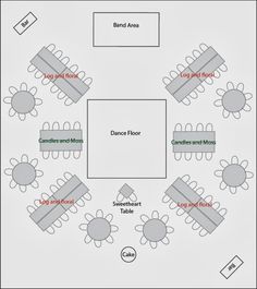 an image of a dance floor with chairs and tables around the centerpieces, as well as words on each side