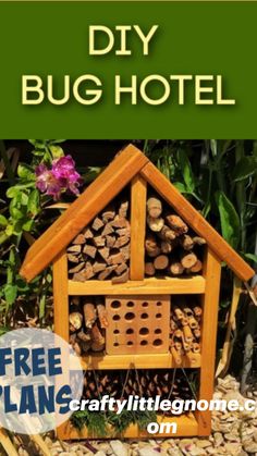 a bird house made out of wood and logs with the words diy bug hotel