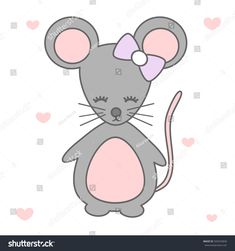 a cute mouse with a bow on its head and hearts in the background that says, happy valentine's day