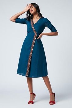 Simple Frock, Cotton Wrap Dress, Designer Kurti Patterns, Simple Kurti Designs, Trendy Blouse, Cotton Kurti Designs