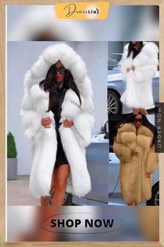 Winter New Women Fashion High-end Artificial Mink Coat Long Warm Fur Coat Casual Hooded Coat Plus Size All White Snow Outfit, Plus Size Fur Coat, Faux Fur Coat Outfit Winter Chic, Plus Size Coats For Women Winter, Ski Town Outfits, Fur Coat Outfit Winter, Faux Fur Coats Outfit, Long White Coat, Christmas Throw Pillows