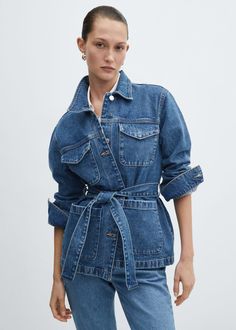 Denim jacket with belt -  Women | Mango USA