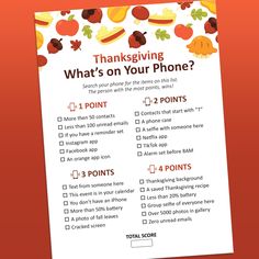 a thanksgiving phone checklist on an orange background