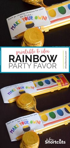 rainbow party favors with gold coins on them