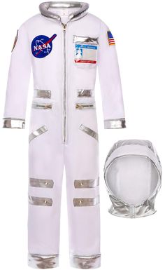 an astronaut's space suit and helmet is shown in this image, with the nasa emblem on it