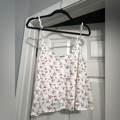 Peach Shirt- Tags Still On It- Size Medium - Regular 39.00 - 20.00 Printed White Tank Top, White Printed Camisole Top, White Printed Cami Tops, Casual Printed Camisole, Casual Floral Print Tank Top, Printed Cotton Cami Top, Casual V-neck Camisole For Brunch, Casual Spring Camisole For Vacation, Spring Printed Tank Tops