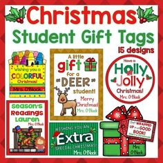 christmas student gift tags for students to use on their own holiday cards and other gifts