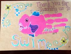 a thank you for teaching us to sullmm with an image of a pink fish