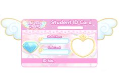 an id card with angel wings and jewels on the front, which says student id card