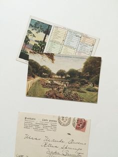 two old postcards with pictures on them and one has a mail card attached to it